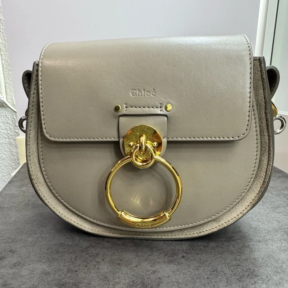 Chloe Gray Crossbody Bag with Gold Ring - Picture 1 of 9